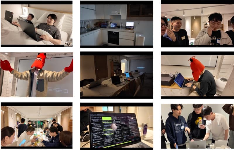 Ralphthon scene — lobster crawl, hacking, Airbnb